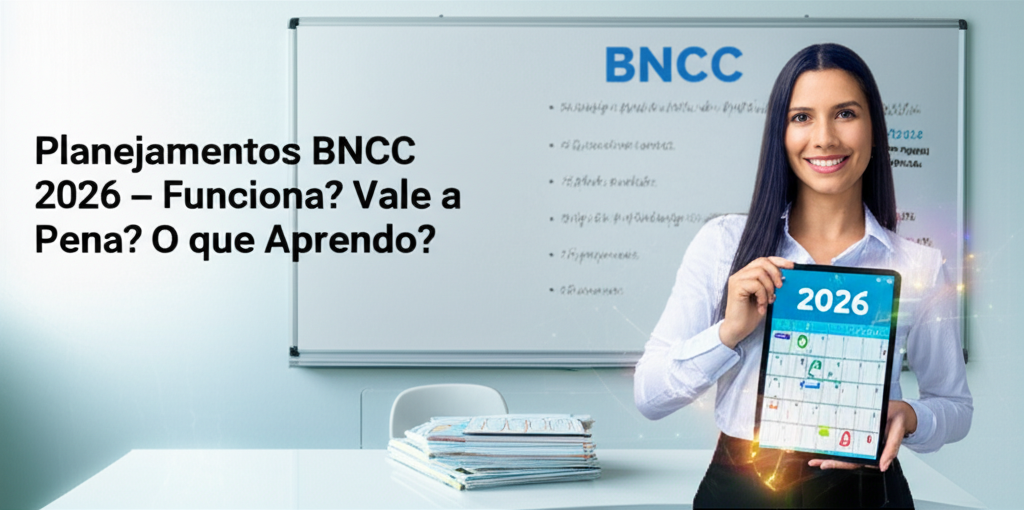 Professor usando tablet digital para planejar BNCC 2026 em sala de aula moderna