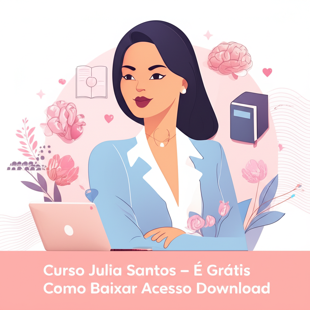 Illustration for Julia Santos sexual education course showing a professional female silhouette with symbols of learning and intimacy, such as a brain, heart, book, and laptop.