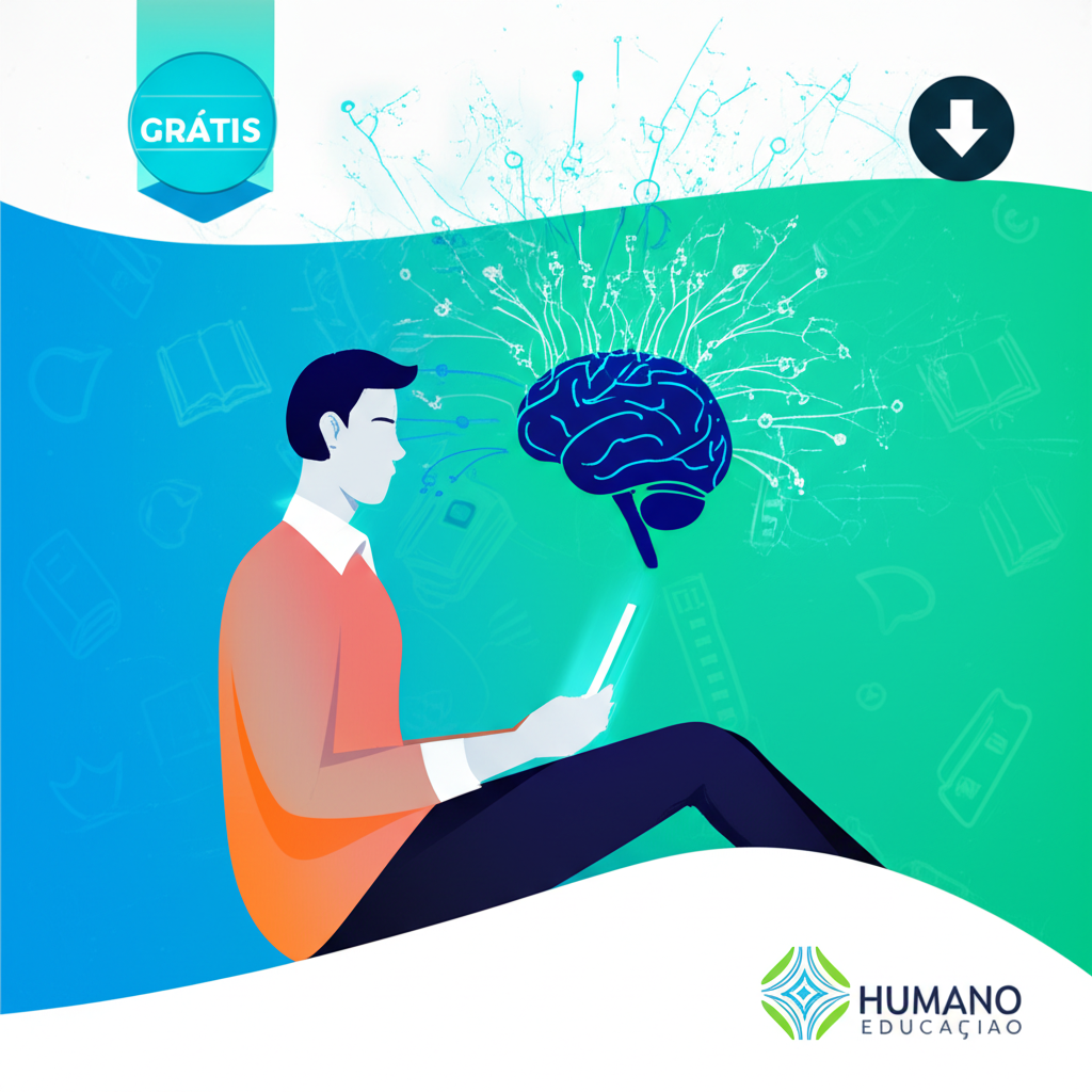 Illustration of a person using a tablet for fast reading with glowing brain connections and a free download badge.