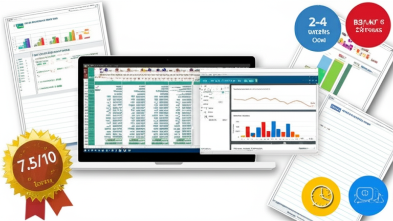 Laptop with Excel spreadsheet on one screen and Power BI dashboard on the other, illustrating a technical review of the Excel and Power BI course.