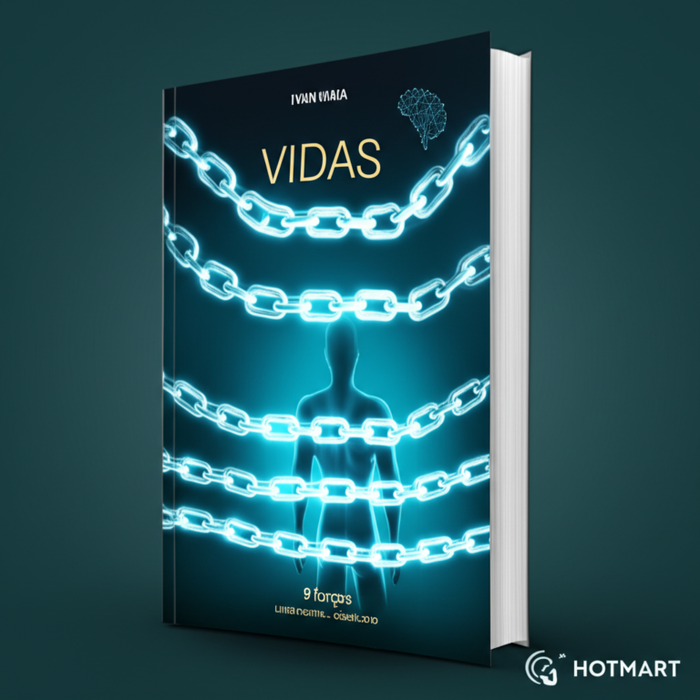 Sentindo-se Travado? O E-book Vidas Bloqueadas de Ivan Maia Pode Ser a Chave. 4 Capa digital do e‑book "Vidas Bloqueadas" de Ivan Maia, mostrando uma silhueta humana rompendo nove correntes luminosas que simbolizam as forças bloqueadoras.