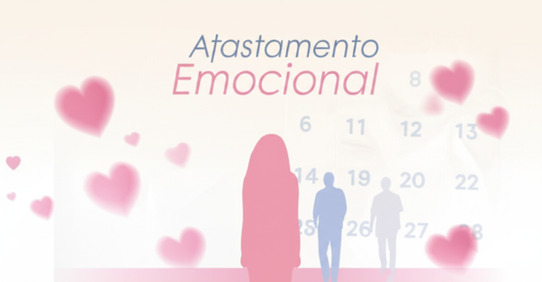 Capa do eBook "Afastamento Emocional" mostrando uma mulher se afastando de um homem, com um calendário de 30 dias e corações desbotando ao fundo.