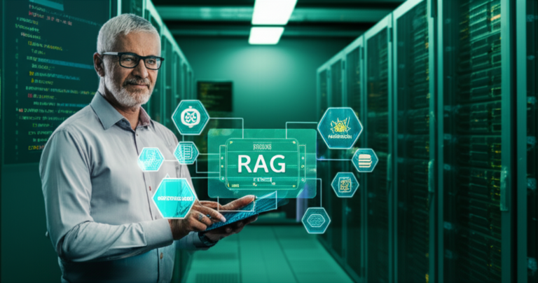 <h3>Risco de Bloqueio na Produção: A Auditoria de Engenharia da Especialização Dev+Eficiente em IA</h3> 8 Alberto Souza presenting advanced AI engineering concepts with GPUs, Kubernetes, and RAG pipelines.