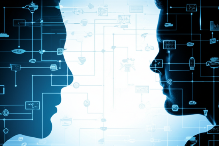 TI Total – É Grátis Como Baixar Acesso Download 5 Representação visual de um especialista técnico analisando um diagrama de fluxo de dados que ilustra um método de aprendizado estruturado, com blocos interligados de teoria, prática e revisão, simbolizando a engenharia do curso TI Total.