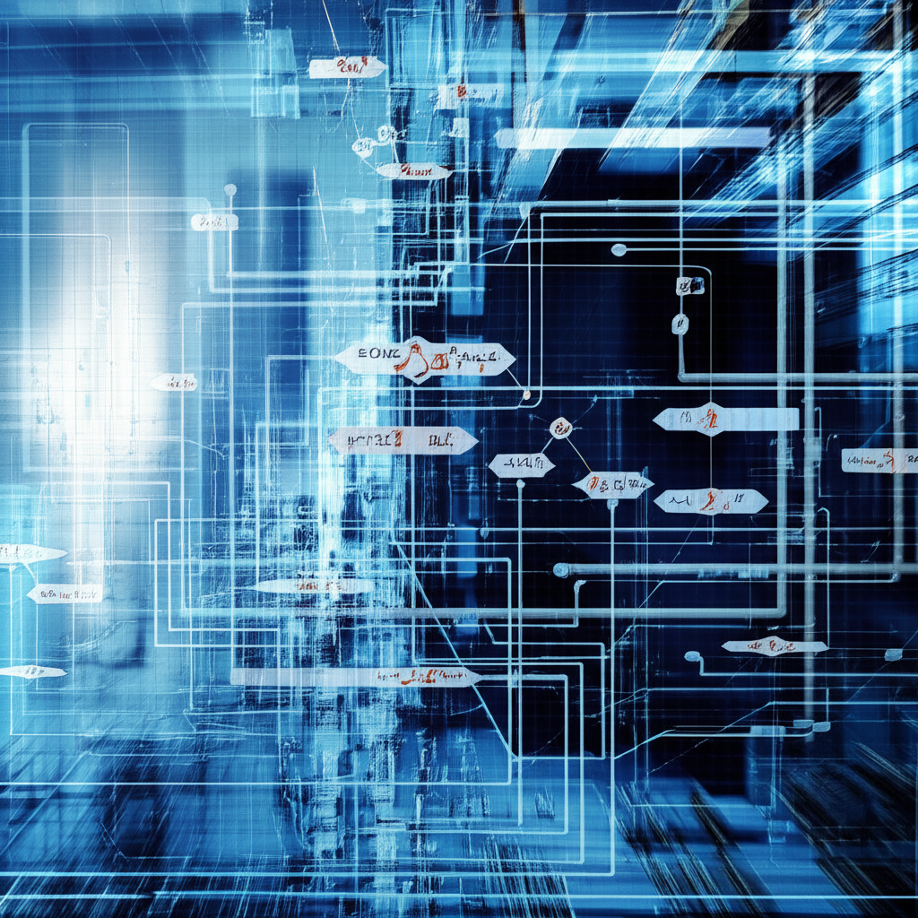 Diagrama técnico com elementos de engenharia de método, incluindo gráficos, engrenagens e uma representação estilizada do contraste fogo e gelo, simbolizando a arquitetura de um produto digital bem-sucedido e sua lógica interna.