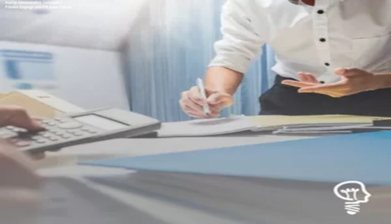 Imagem do curso Auxiliar Administrativo mostrando alunos estudando online e recebendo certificado