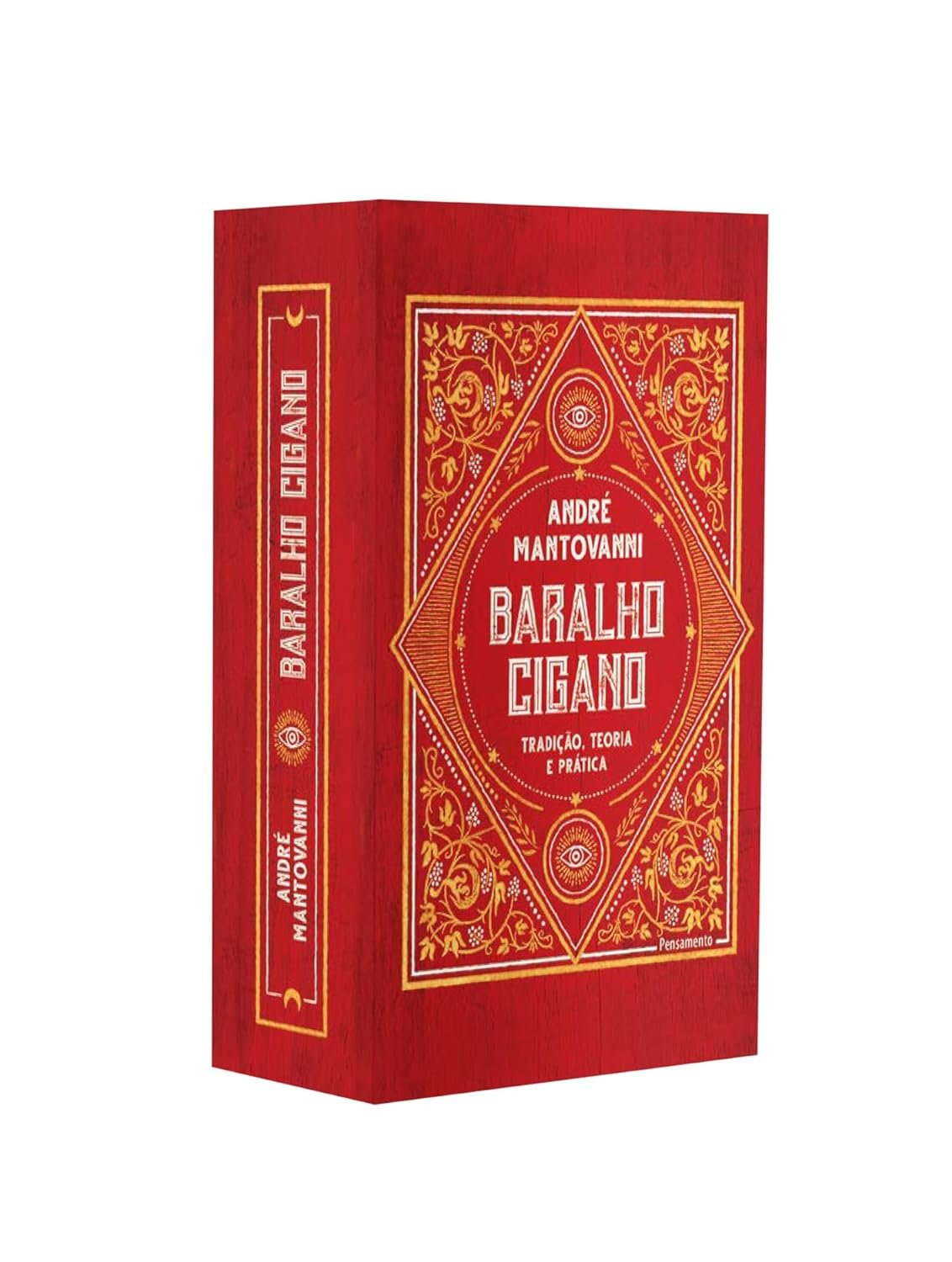 Capa dura do livro Baralho Cigano Pocket de André Mantovanni acompanhado do deck de 36 cartas coloridas da Escola Brasileira de Lenormand