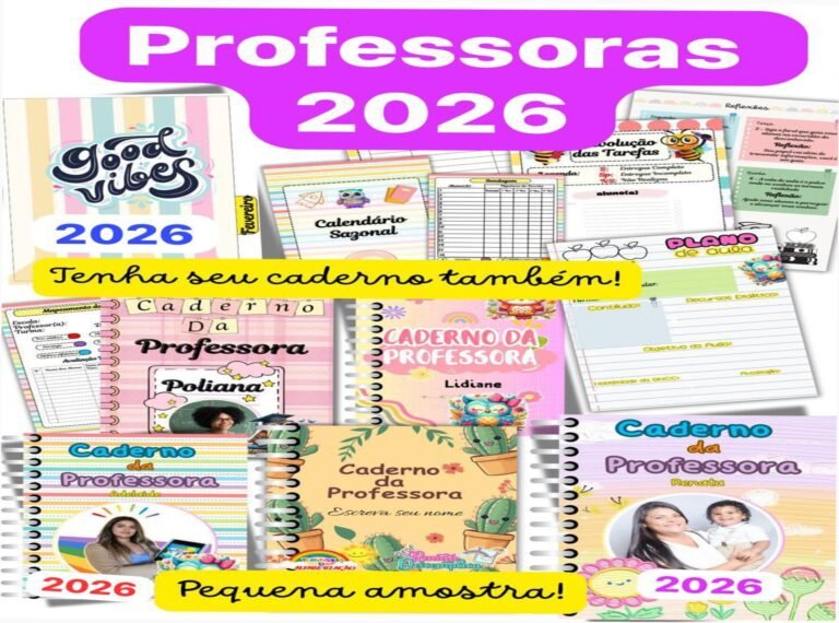 Caderno da Professora 2026 com sondagem diagnóstica, capas personalizáveis e planner para organizar turmas e aulas