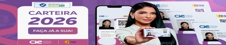 Carteira de Identificação Estudantil CIE mostrada em celular, demonstrando acesso rápido à meia entrada em shows e cinema