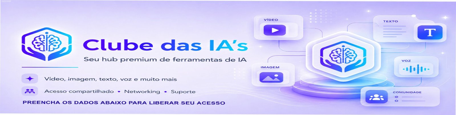 Imagem mostrando o Clube das IA's reunindo ferramentas de IA premium para criadores, destacando economia e centralização