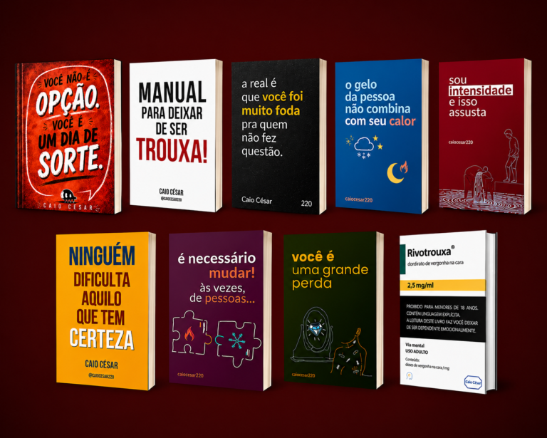 Capa digital da coleção completa com 9 ebooks de Caio César sobre autoestima, dependência emocional e relacionamentos saudáveis