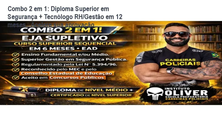 Imagem do Combo 2 em 1 mostrando diplomas de Segurança Pública e Tecnólogo em RH entregues online
