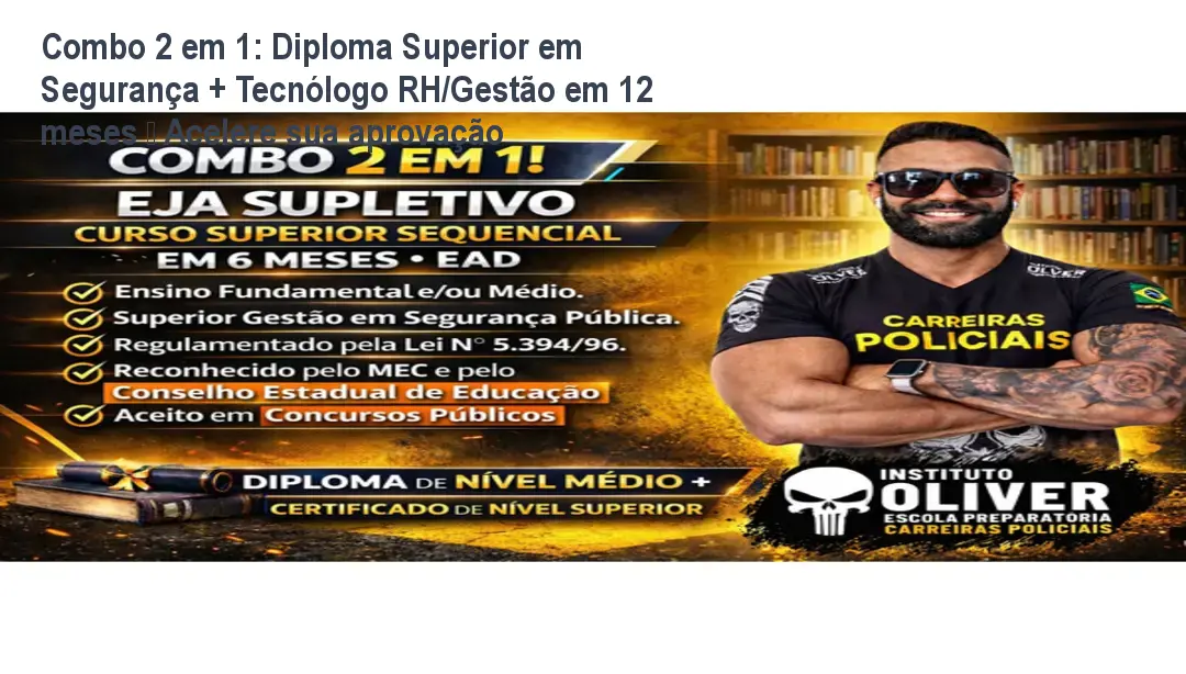 Imagem do Combo 2 em 1 mostrando diplomas de Segurança Pública e Tecnólogo em RH entregues online