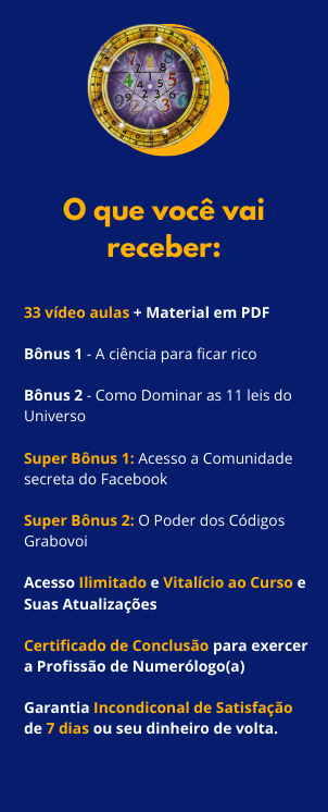 Imagem promocional do Método Numerologia Aplicada de Rafà Almeida mostrando certificado e ferramentas de consultoria