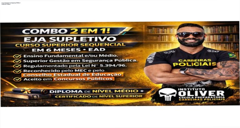 Imagem promocional do Curso Superior Sequencial de Gestão em Segurança Pública e Privada, mostrando certificado digital e destaque para conclusão em 3 meses