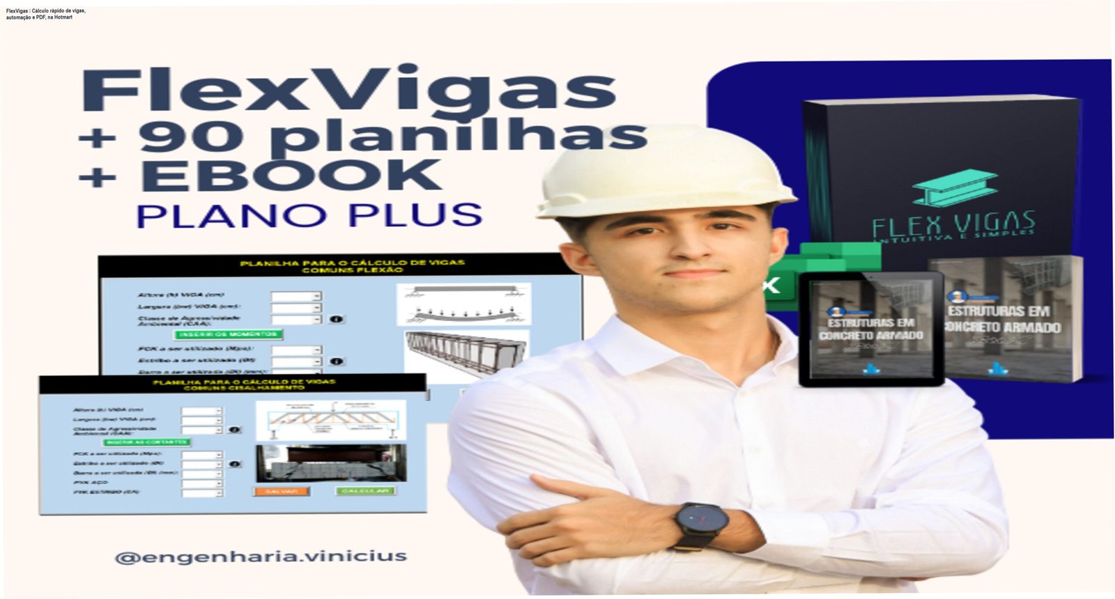 Planilha FlexVigas em Excel VBA automatizando dimensionamento de vigas de concreto armado com geração de relatório PDF