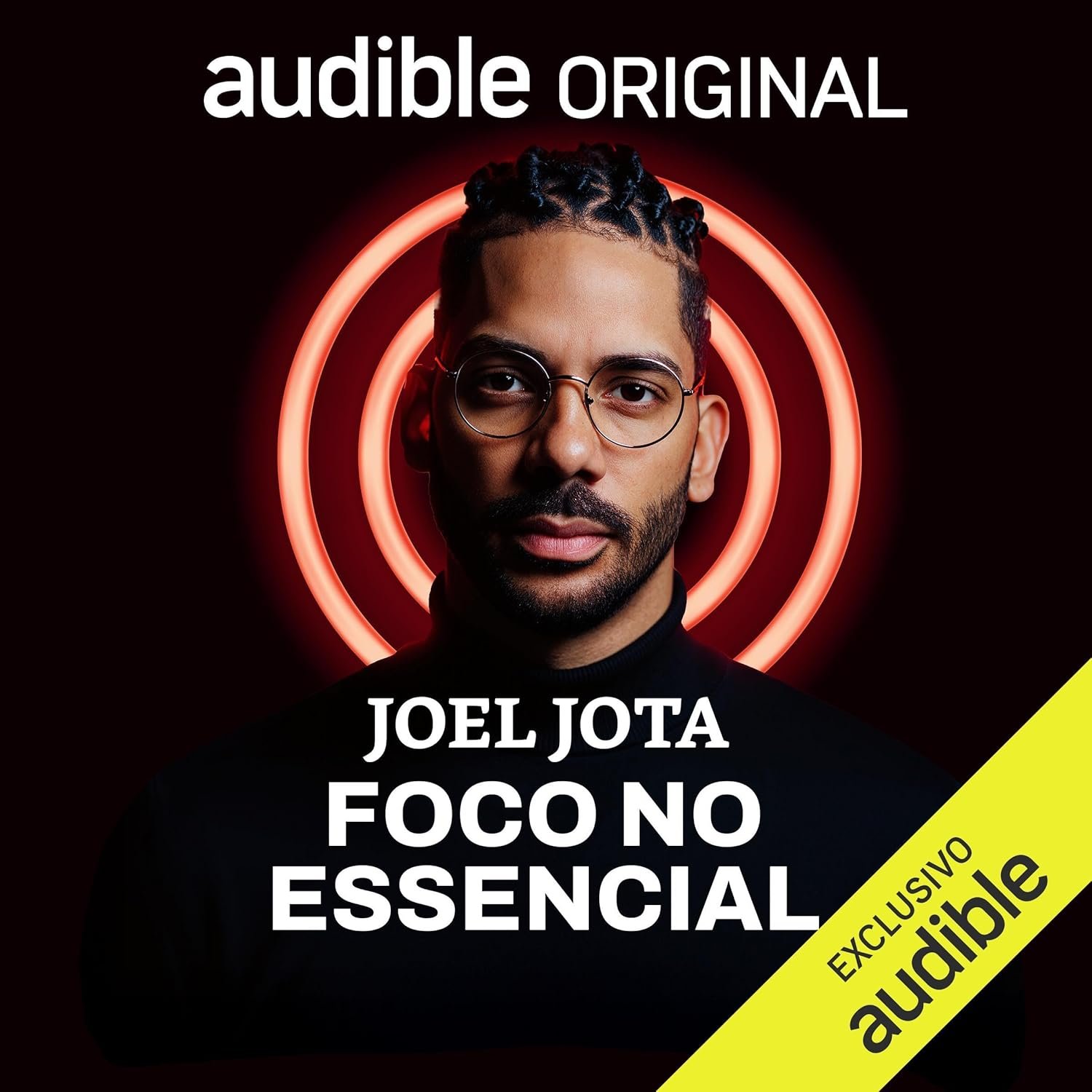 Capa do audiolivro Foco no Essencial do Joel Jota com nota 4,8 e destaque para foco como decisão diária