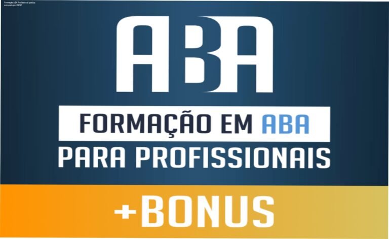 Imagem da Formação em ABA para Profissionais mostrando o curso online, o software SociAutism e o livro bônus, ideal para terapeutas que buscam prática eficaz