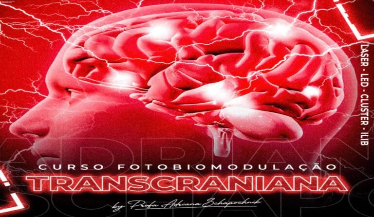 Imagem ilustrativa do curso de Fotobiomodulação Transcraniana mostrando aplicação de laser no crânio para melhorar funções neurológicas