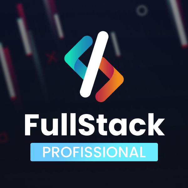 Ilustração de um estudante evoluindo de zero a desenvolvedor FullStack com ícones de React, Next.js, Node.js, IA e certificação FullStack PRO.