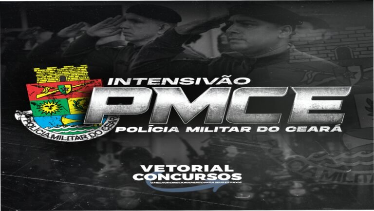 Imagem do Intensivão PMCE mostrando PDFs mágicos e recursos de estudo para aprovação na Polícia Militar do Ceará
