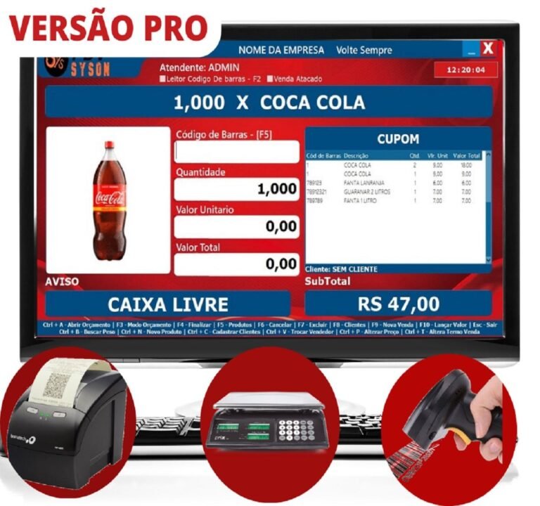 Tela do SysOn PDV Pro em um terminal de ponto de venda, exibindo interface intuitiva em ambiente de loja.