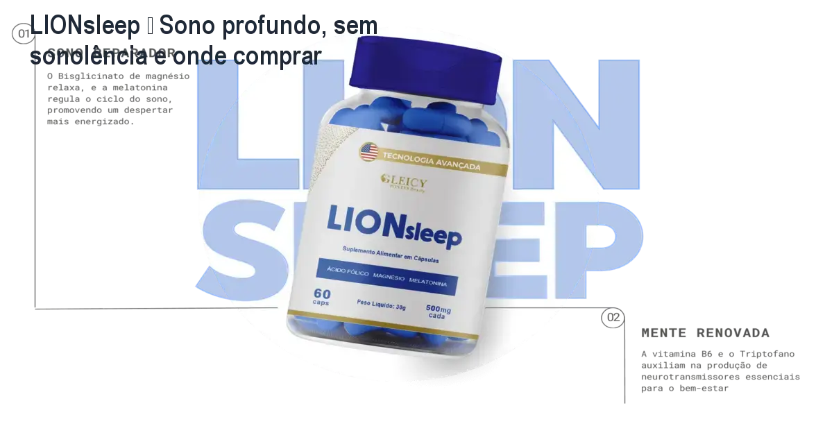 Frasco de LIONsleep cápsulas ao lado de uma cama, mostrando o suplemento para sono profundo sem sonolência diurna