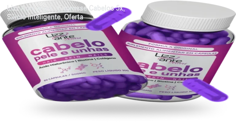 Frasco de Lizz Ante Nutri ao lado de cabelos mais volumosos após uso