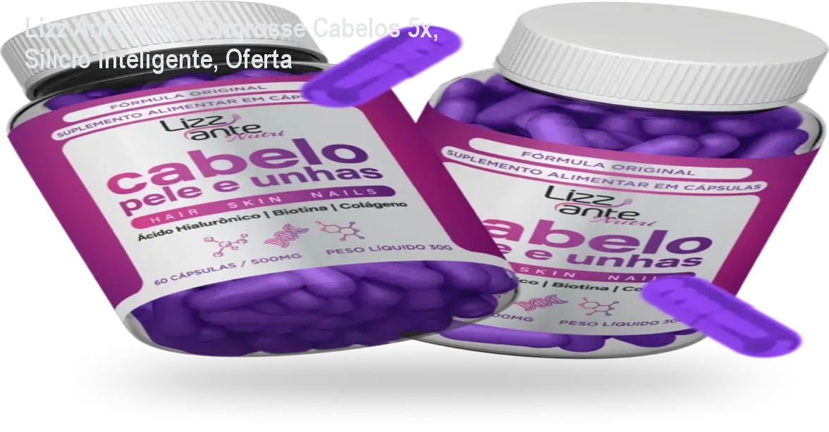 Frasco de Lizz Ante Nutri ao lado de cabelos mais volumosos após uso