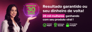 Mulher empreendedora brasileira apresentando o Método 6K em um escritório moderno, com dispositivos digitais e símbolos de criatividade, constância e independência financeira.