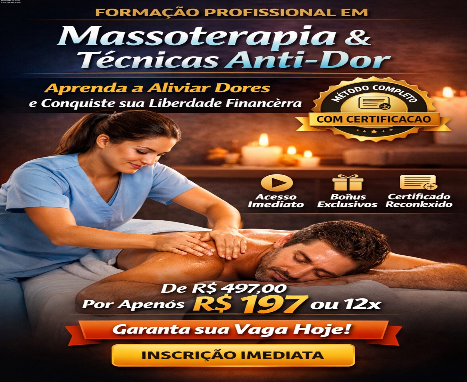 Aluno praticando técnica de massoterapia anti-dor aprendida no curso online do Prof. Enf. Wendel José