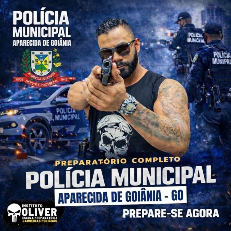 Imagem promocional do Preparatório Oliver para Guarda Municipal de Vitória ES, mostrando material de estudo, teste físico e suporte online