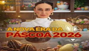 Imagem promocional do curso A Nova Era da Páscoa 2026 mostrando confeiteiras lucrando com chocolate