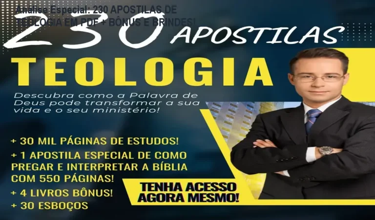 Capa informativa sobre o tema 230 APOSTILAS DE TEOLOGIA EM PDF + BÔNUS E BRINDES!