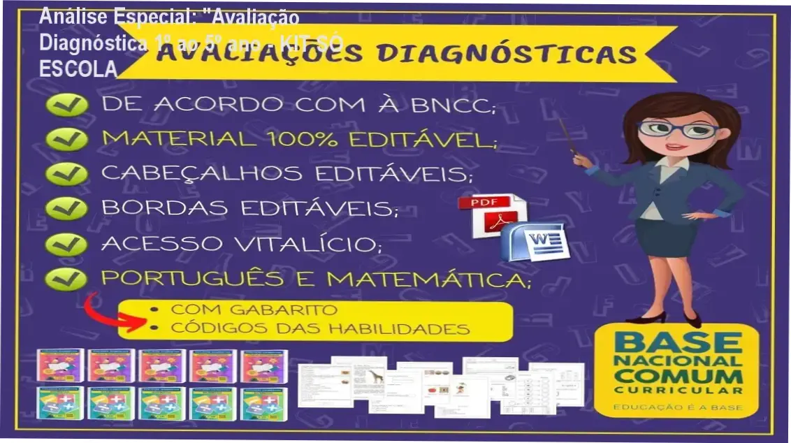 Capa informativa sobre o tema "Avaliação Diagnóstica 1º ao 5º ano - KIT SÓ ESCOLA
