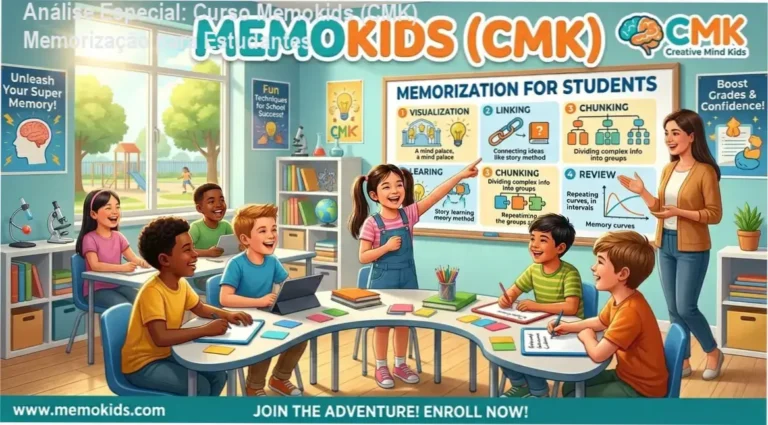 Capa informativa sobre o tema Curso Memokids (CMK) Memorização para Estudantes
