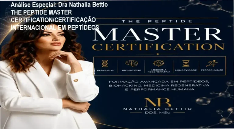 Capa informativa sobre o tema Dra Nathalia Bettio THE PEPTIDE MASTER CERTIFICATION/CERTIFICAÇÃO INTERNACIONAL EM PEPTÍDEOS