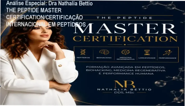 Capa informativa sobre o tema Dra Nathalia Bettio THE PEPTIDE MASTER CERTIFICATION/CERTIFICAÇÃO INTERNACIONAL EM PEPTÍDEOS