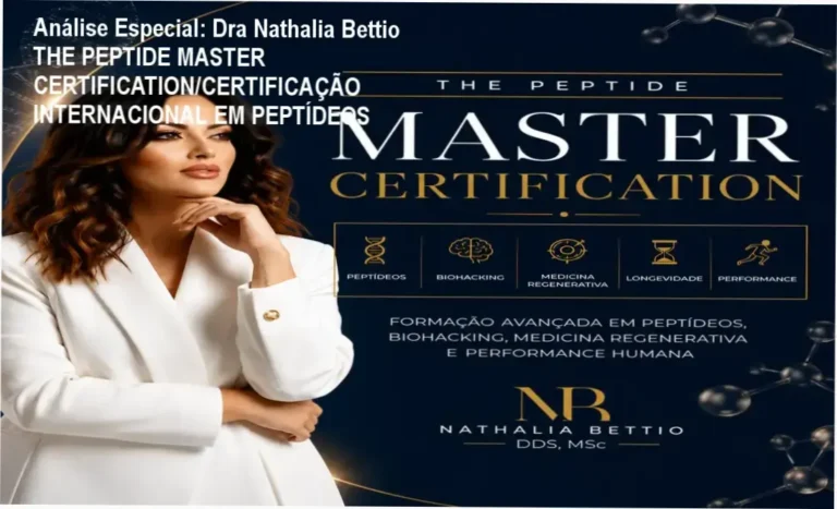 Capa informativa sobre o tema Dra Nathalia Bettio THE PEPTIDE MASTER CERTIFICATION/CERTIFICAÇÃO INTERNACIONAL EM PEPTÍDEOS