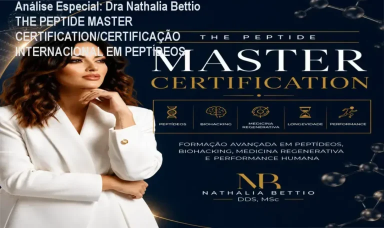 Capa informativa sobre o tema Dra Nathalia Bettio THE PEPTIDE MASTER CERTIFICATION/CERTIFICAÇÃO INTERNACIONAL EM PEPTÍDEOS