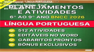 Capa informativa sobre o tema "LÍNGUA PORTUGUESA - Planejamentos e Atividades - 6º ao 9º ano - BNCC 2026"