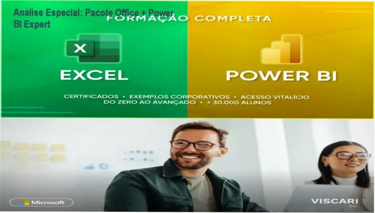 Capa informativa sobre o tema Pacote Office + Power BI Expert