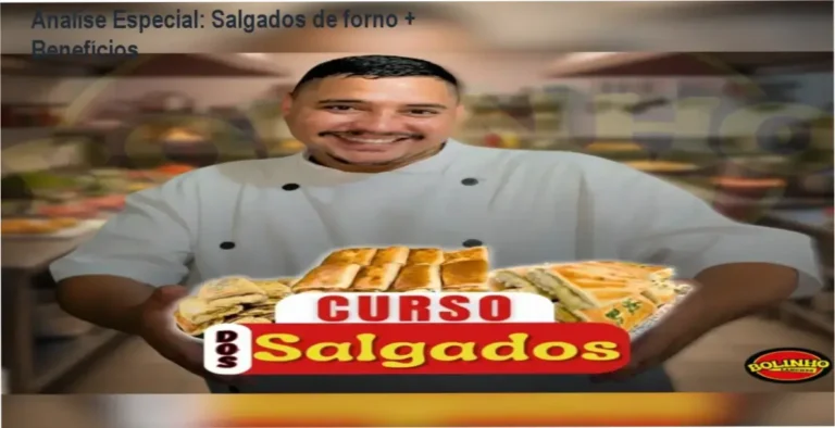 Capa informativa sobre o tema Salgados de forno + Benefícios