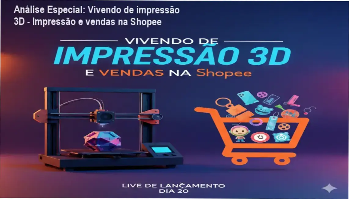 Capa informativa sobre o tema Vivendo de impressão 3D - Impressão e vendas na Shopee