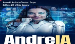 Imagem promocional do aplicativo AndreaAI destacando oferta oficial e benefícios de apoio emocional 24h