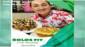 Capa da apostila digital de Bolos Fit com receitas, bônus e tabela de precificação para confeiteiros iniciantes