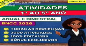 Capa das Atividades BNCC 2026 em PDF e Word editável para 1º ao 5º ano