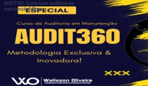 Tela do curso AUDIT360 mostrando módulos de auditoria em manutenção industrial