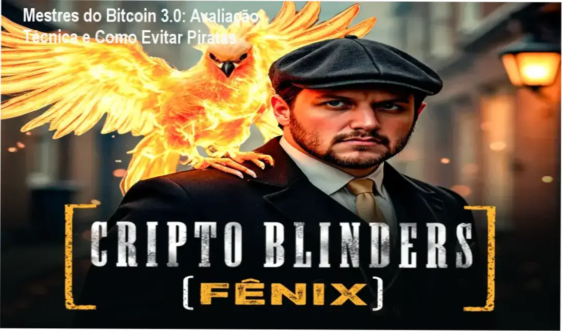 Augusto Backes apresentando o curso Mestres do Bitcoin 3.0 com gráficos de cripto e destaque para segurança.