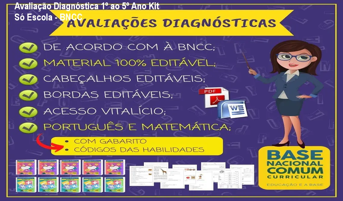 Avaliação Diagnóstica 1º ao 5º Ano Kit Só Escola - BNCC